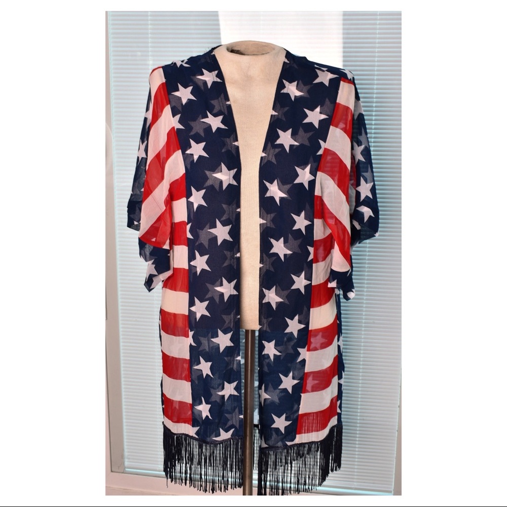 Kimono with fringe American flag
